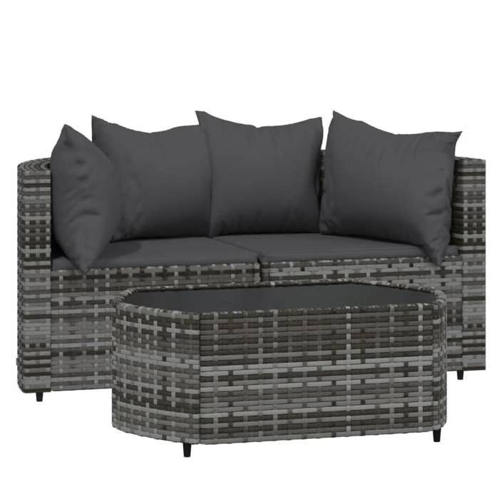 VidaXL Salon de jardin 3 pcs avec coussins Gris Résine tressée, ensemble de salon d'extérieur, ensemble de mobilier 319775