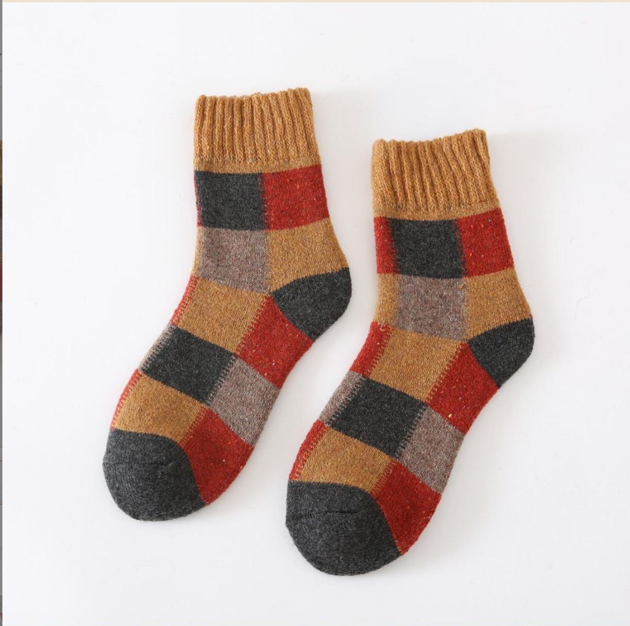 

Мужские носки Retro Checkered Plus Velvet из теплой шерсти Terry Mid-Tube One Size жёлтый