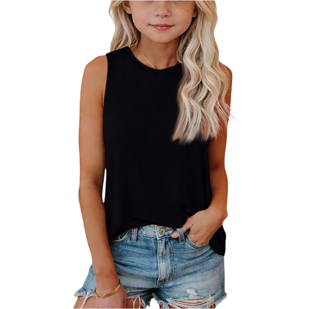 Girls Kids Summer Crewneck Sleeveless Shirts Tank Tops