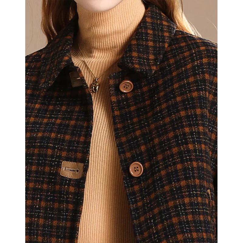 Women's Plaid Wool Blend Short Coat