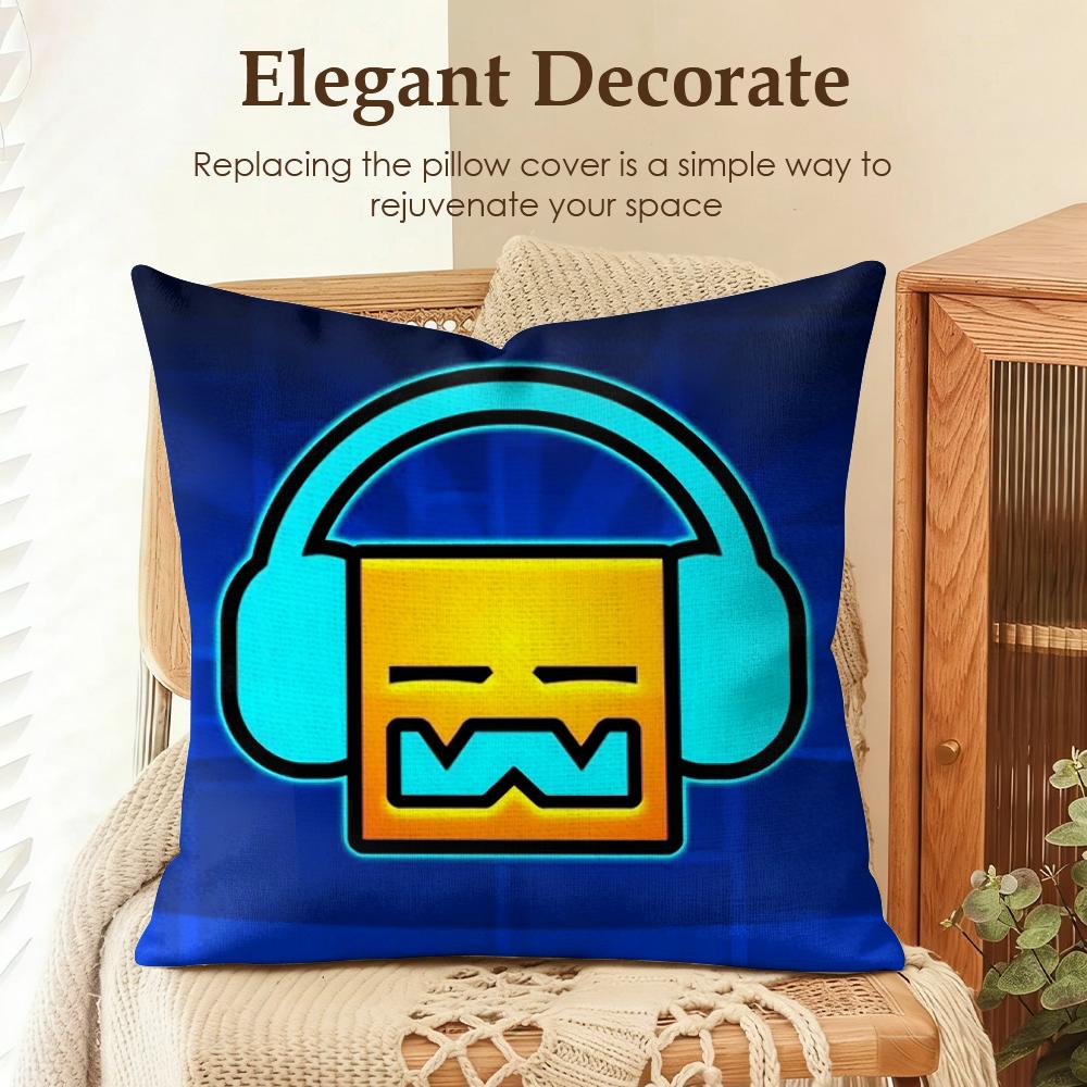 GGeometry Dash VVideo Cushion Cover Natural Linen Organic Fabric DoubleSided Printing Sofa Home Decor Gift Pillow Case