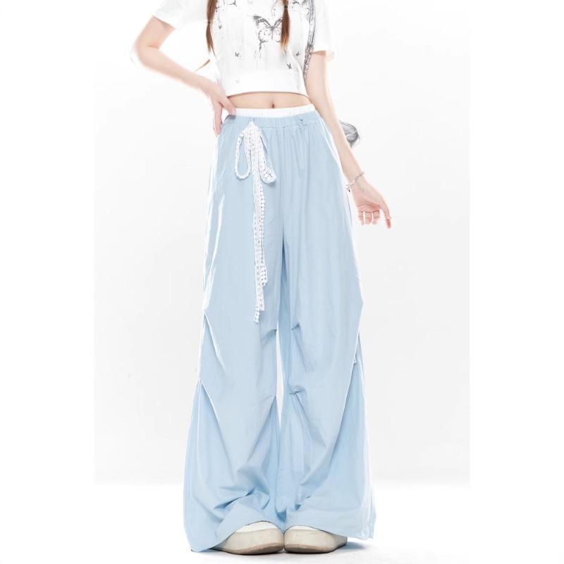 Blue overalls women's dopamine new summer casual quick-drying straight sports wide-leg pants