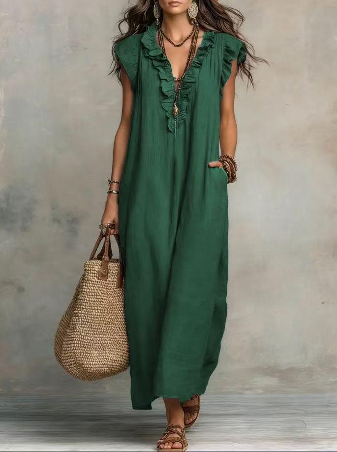 2026 Frühling/Sommer Bohème Fledermausärmel Bodenlanges Kleid