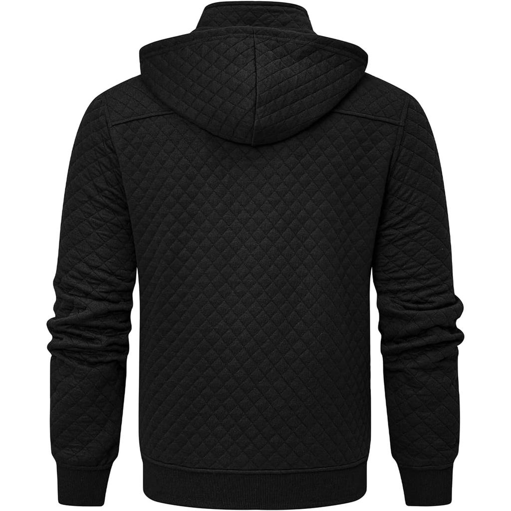 Men's Solid Color Plaid Hooded Sweatshirt Men's Casual Pocket Half Zipper Hooded Sweatshirt