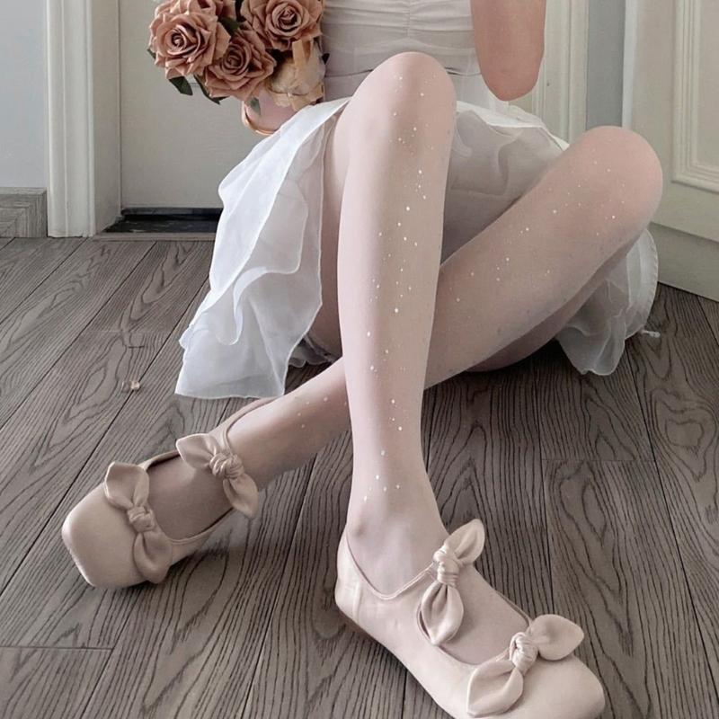 Women Sweet Ballet Style Ultra-Thin Sheer Pantyhose Stockings Glitter Star Patterned See-Through Tights Leggings Hosiery