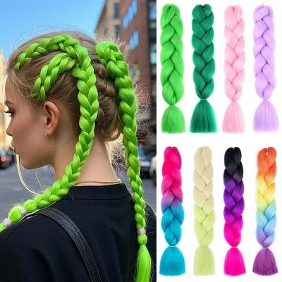 24Inch Synthetic Crochet Hair Pre Stretched Ombre Jumbo Braiding Hair Extensions For Women Kanekalon Yaki Braids Hair DIY Green