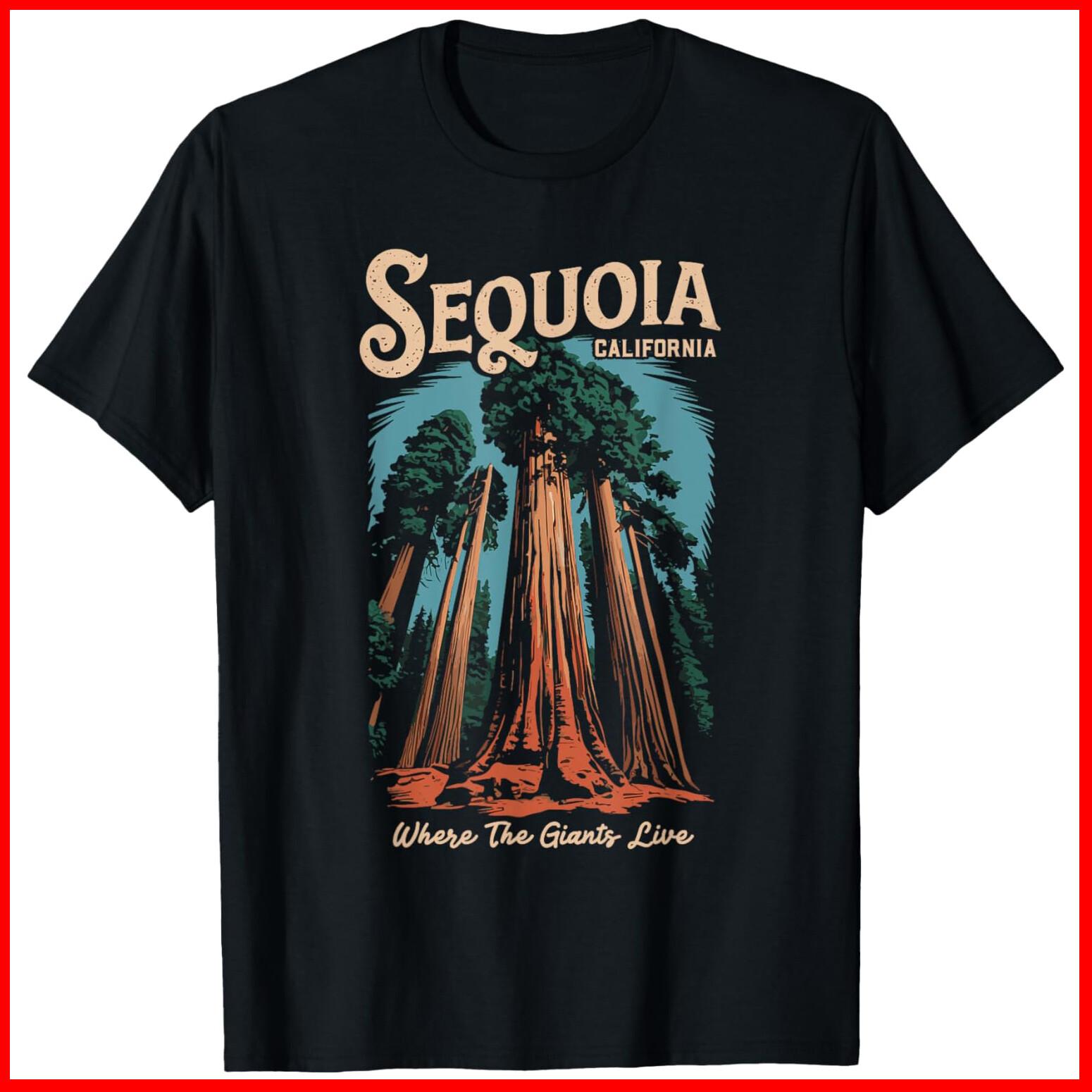 Sequoia National Park California Giant Tree Outdoors Black Cotton T-Shirt S-5XL XL