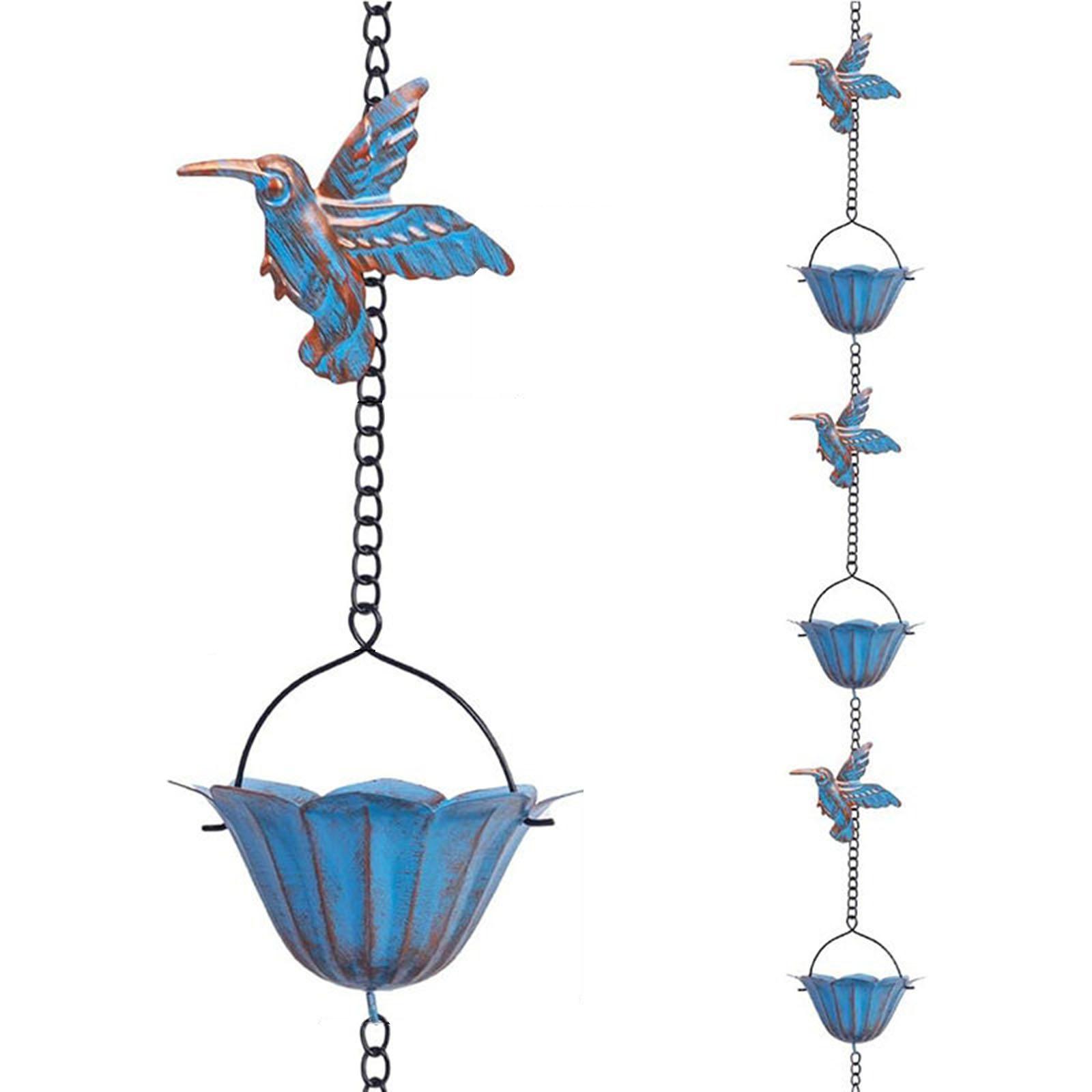 

7.87Ft Hummingbird and Cup Rain Chains for Gutters Decorative Rain Chain Replacement Downspout for Gutters Eaves Drainage синий