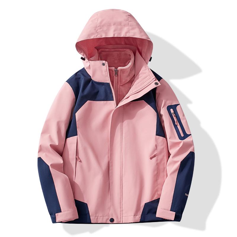 Waterproof 3-in-1 Hooded Mountaineering Jacket for Couples: Men & Women’s Winter Outdoor Windbreaker