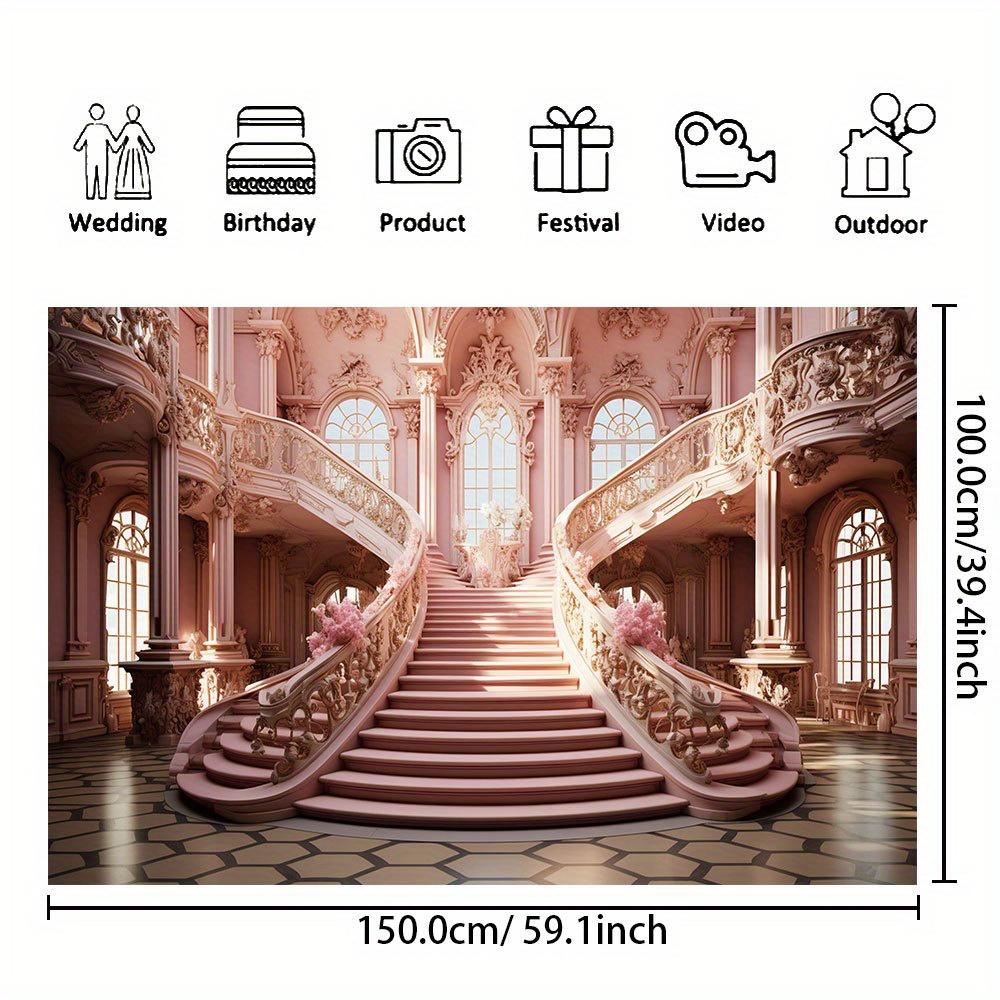 Castle pink staircase hall photo background cloth birthday party decoration banner wedding bridal party photo background 130X150cm