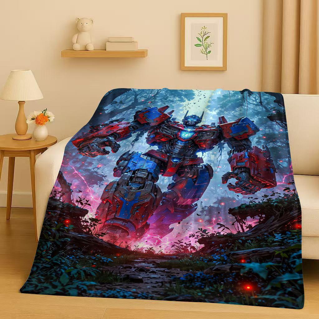 HD Cartoon T-Transformers Optimus Prime Bumblebee Flannel Blanket,Soft Warm Plush Throw for Home Bedroom Bed Sofa Cover Office
