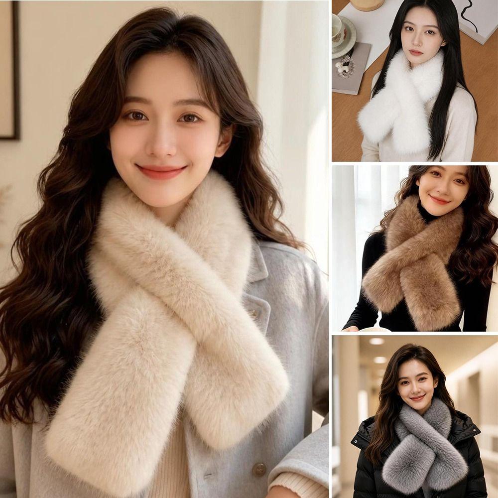Plush Cross Scarf Thickened Neck Collar Elegant Imitation Fox Fur Scarf Outdoor