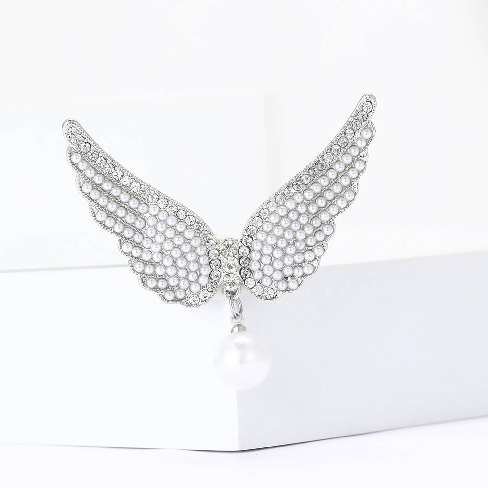 Pearl Wings Brooches for Women Unisex Rhinestone Angel Wings Pins Event Party Backpack Decoration Clothes Accessories