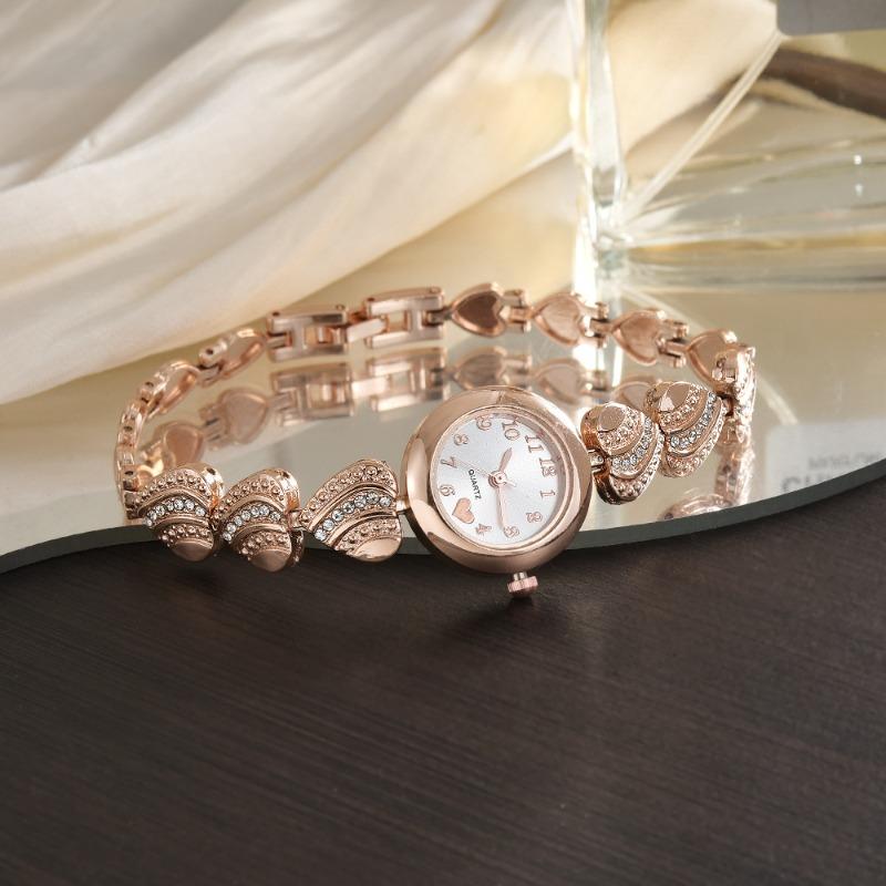 Fashion Heart-shaped Bracelet Ladies Watch Alloy Strap Rhinestone Inlaid Quartz Watch for Women Wristwatches Clock Montre Femme