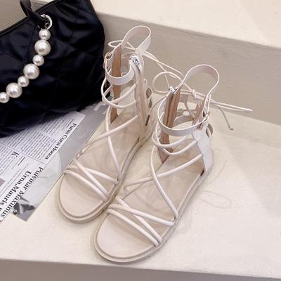 Fashion Roman Sandals Female Summer New High Top Flat Shoes Cross Binding Thin Belt Soft Soles Cool Boots