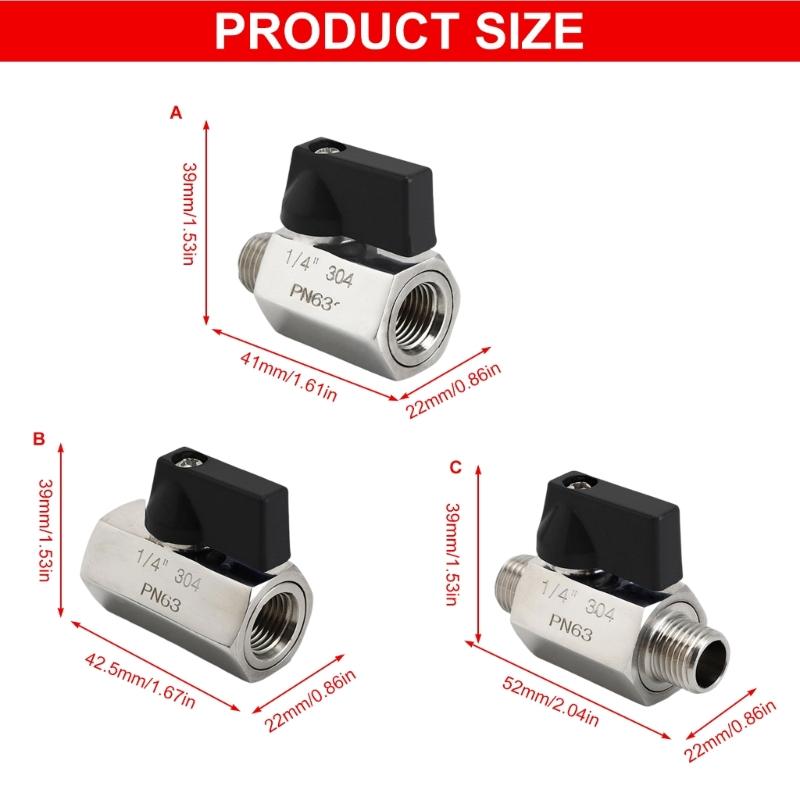 Multipurpose Temperature Resistant 304 Stainless Steel 1/4" Miniature Ball Valves Compact Size Threaded End Connection