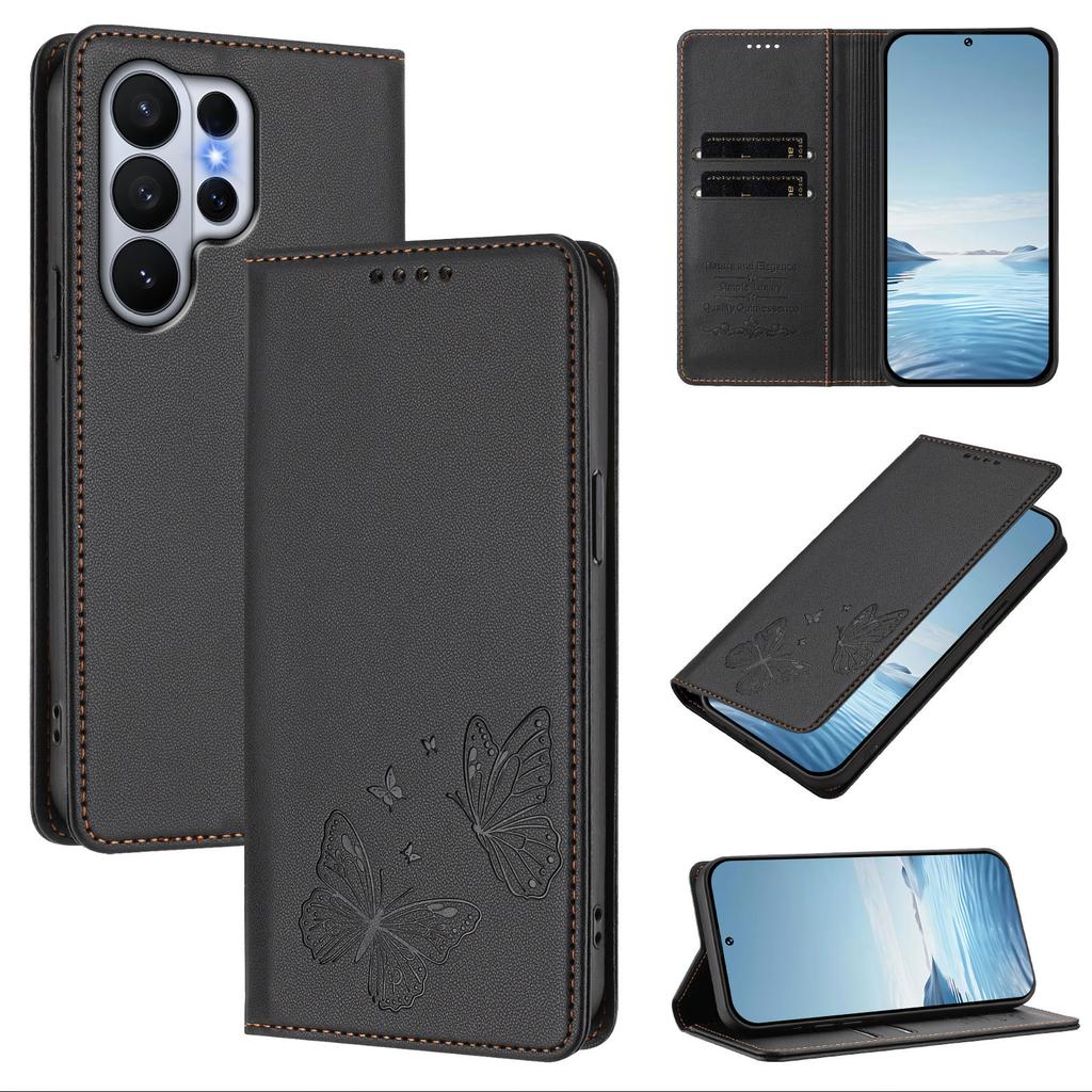 Butterfly Embossed Cards Solt Wallet Leather Case For Samsung S26 Ultra S25 S24 Plus S23 S22 A17 A07 A57 A37 A16 A26 RFID Cover