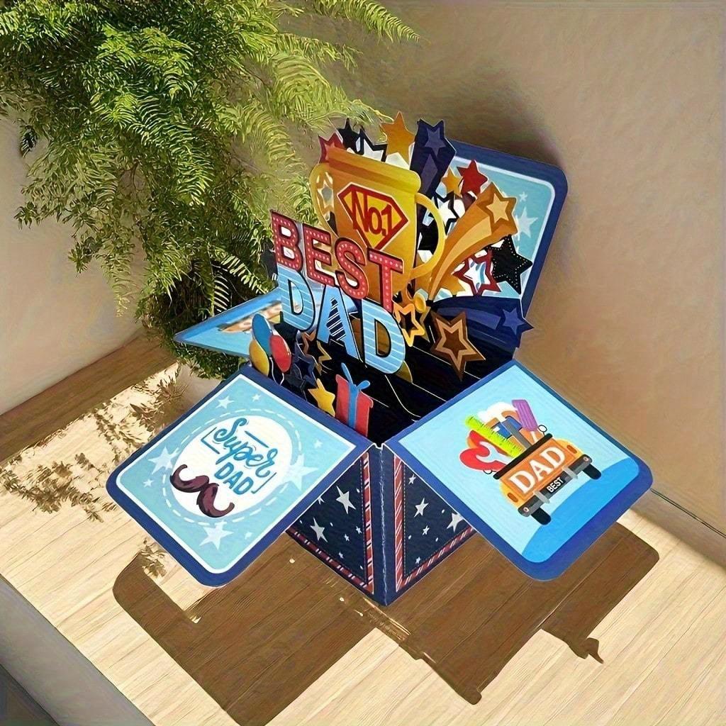 1 3D Pop Up Best Dad Card and 1 3D Pop Up Best Dad Envelope Card - A Multifunctional Themed Surprise Gift for Father's Day, Birthdays