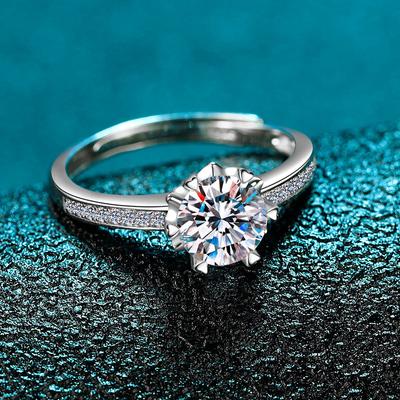 925 Sterling Silver Six-Claw Love Ring Women'S Snowflake Single Row Diamond Ring Ins Ring