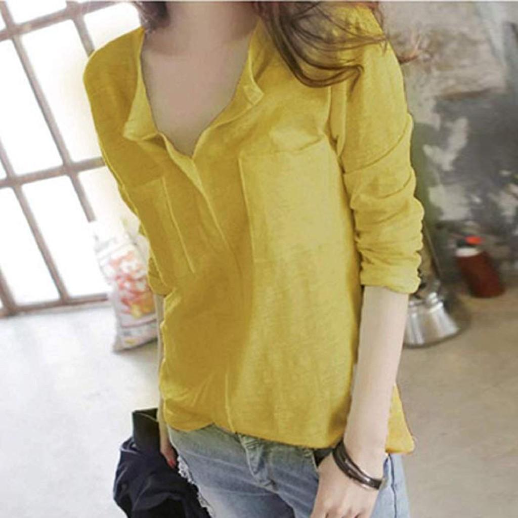 

Fashion Womens Casual Long Sleeve V-Neck Pocket T-Shirt Tops Blouse