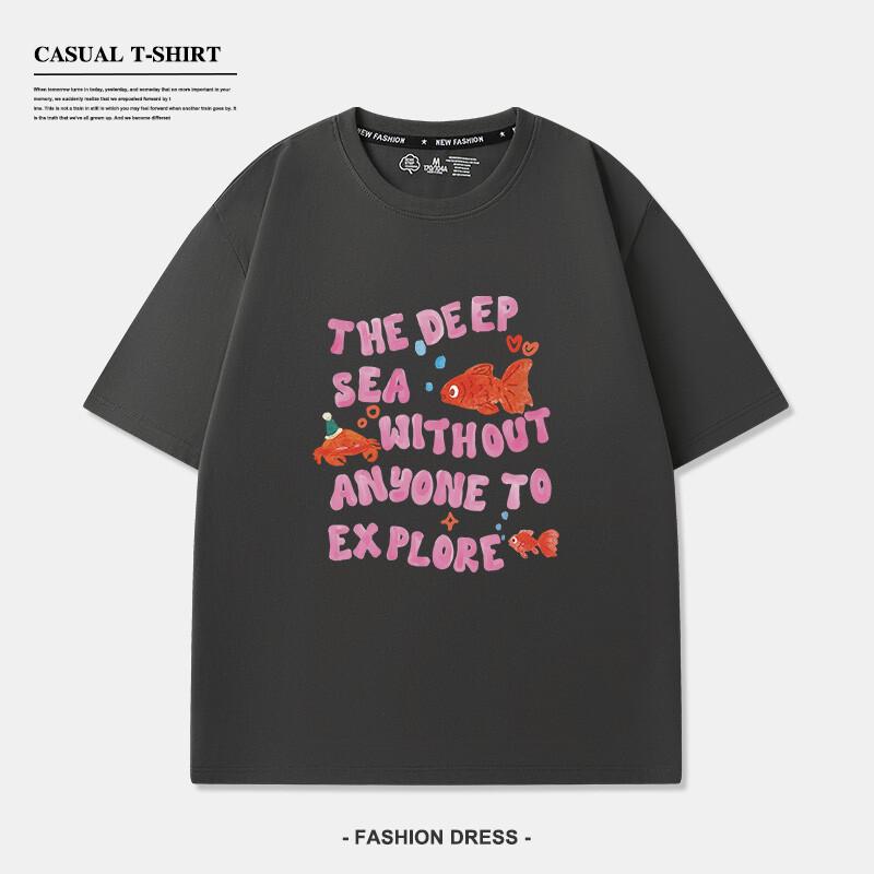 

Cute goldfish print short-sleeved white cotton t-shirt women s summer new original retro loose and versatile bottoming shirt XXXL