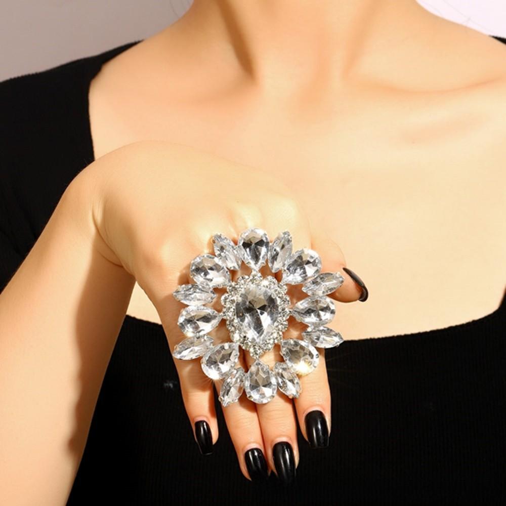 Geometric Water Drop Ring With Rhinestones For Women Spring 2024 Trendy Adjustable Jewelry