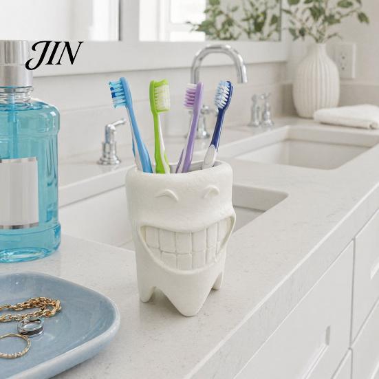 Bathroom Accessory 3D Printed Toothbrush Holder, Artistic Tooth Model Stable Base Holder Smiling Stand, Desktop Display Stand for Accessories