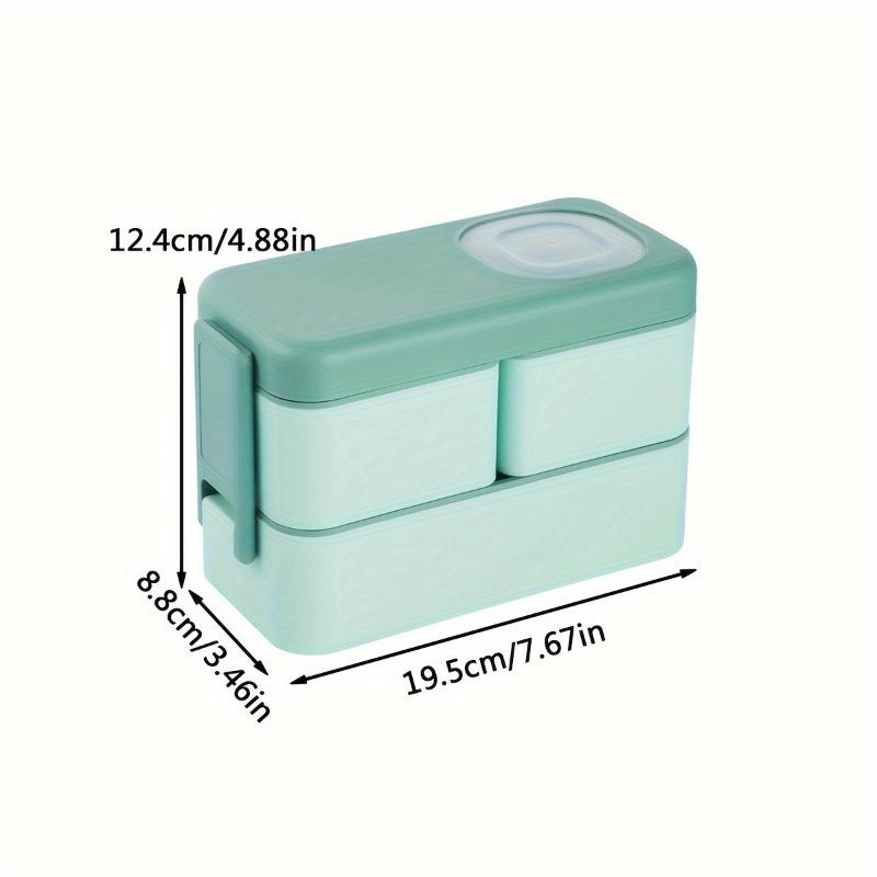 1pc Student Portable Divided Square Lunch Box With Lid, Office Worker Double Layers Rectangular Plastic Bento Box With Fork