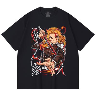 230 Gsm 100% Cotton Demon Slayer V85 Rengoku Print Unisex Heavy Cotton T Shirt