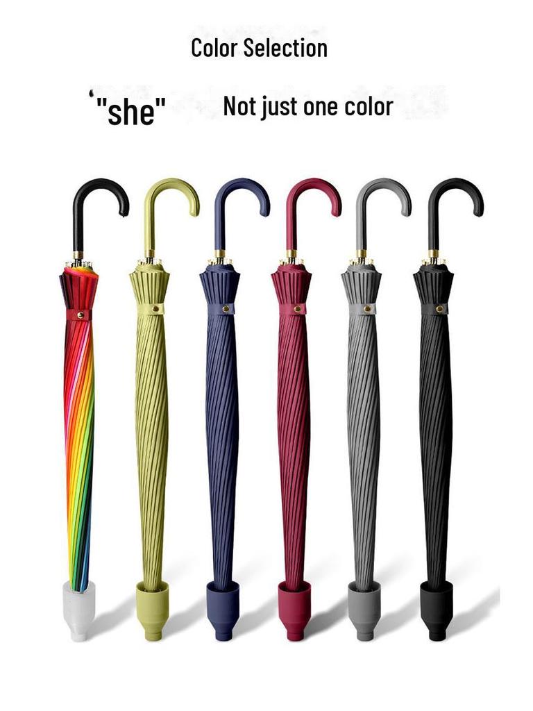 Women's 24-Rib Large Waterproof Umbrella, Wind-Resistant, Sunny/Rainy Use, Car-Mounted with Long Handle