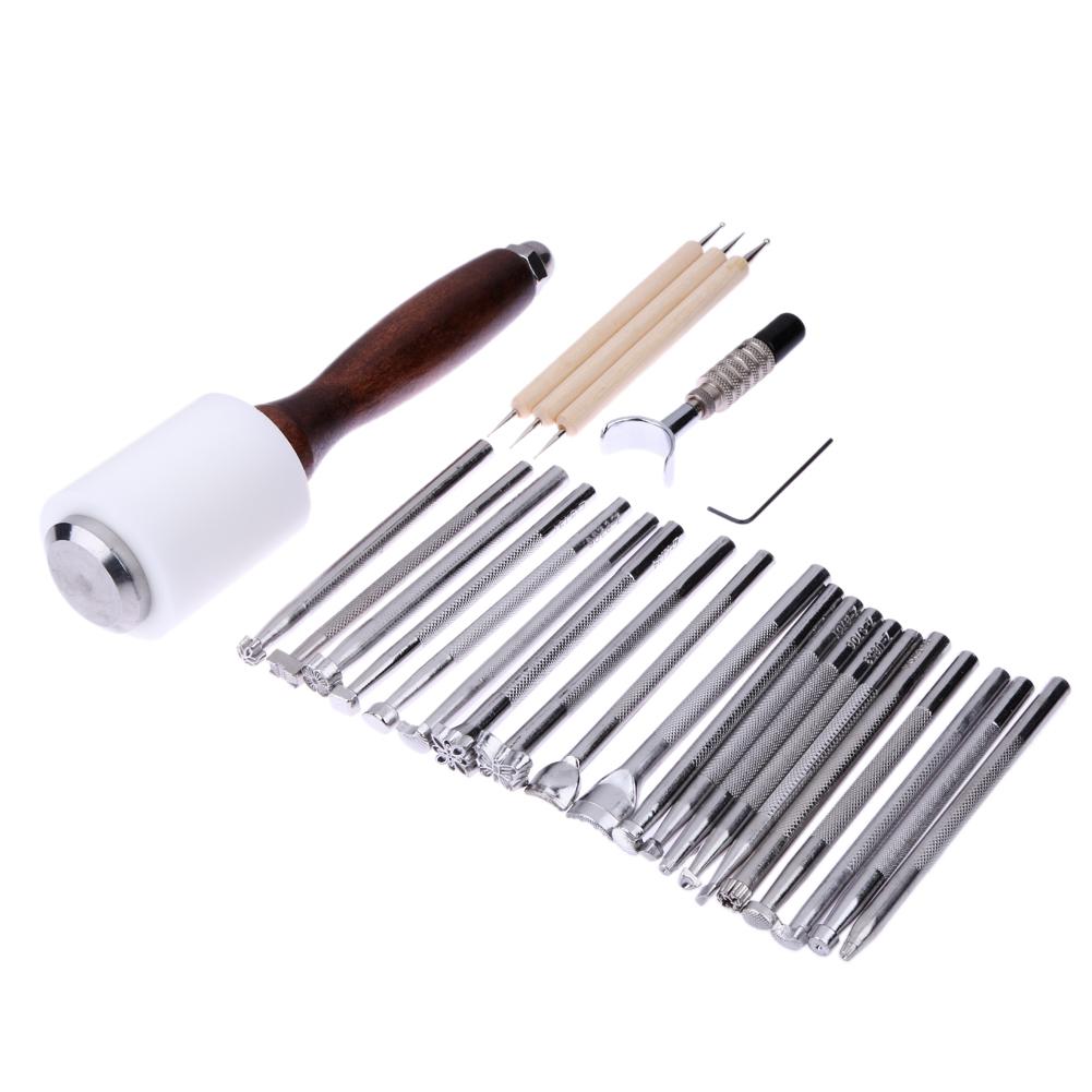 

25PCS/Set Manual Leather Carving Stamp Hammer Embossing Beveler Tools Kit China Mainland