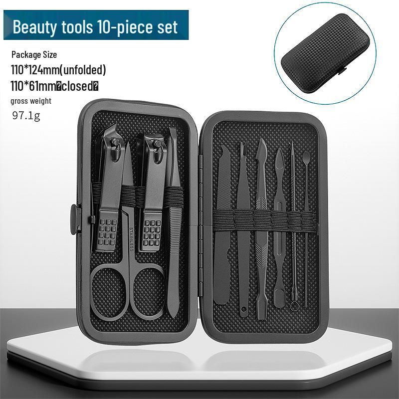 24-Piece Manicure Set: Black and Red Nails, Ear Pick, Oblique Clippers, Nose Hair Scissors, Tweezers