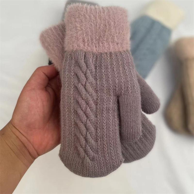 Vinter Kvinner Holder Varmen Pluss Fløyel Innvendig Håndledd Tykk Twist Strikk votter Helfinger Sykling Ullhansker Myk Søt Herlig