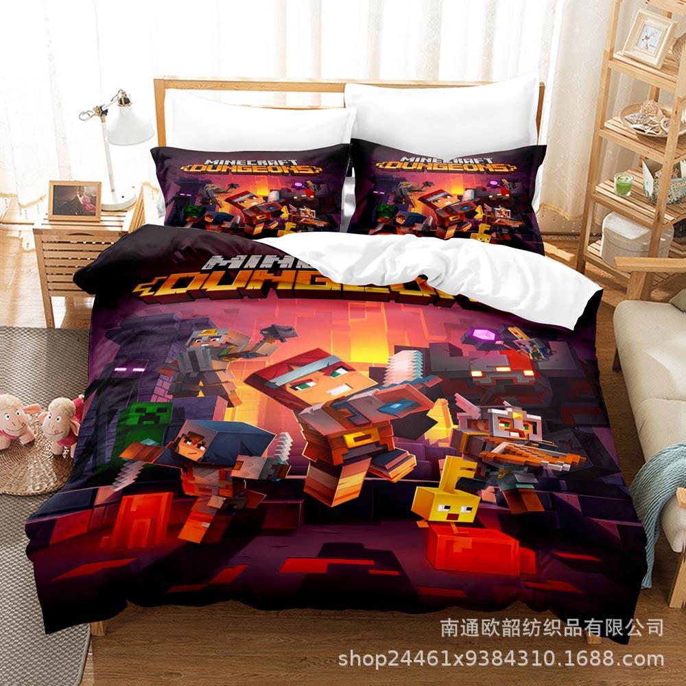 Ebey Minecraft Three-Piece Sandbox Game Digital Printing Kit 1.5M Bedding Quilt Cover