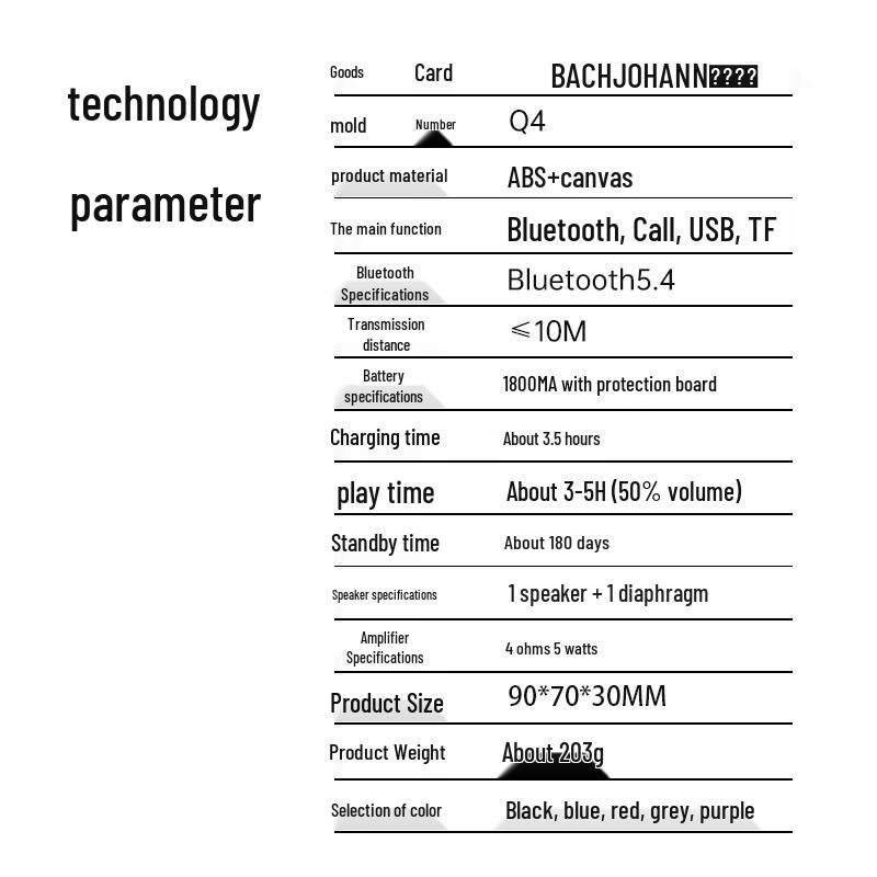 Bach Johann Q4 Portable Bluetooth Speaker