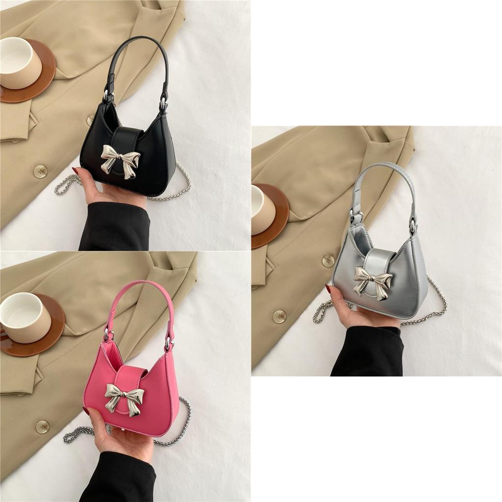 Trendy Single Shoulder Handbag Simple Earphone Bag Korean 2024 New Butterfly Bow Chain Crossbody Bag Women Black