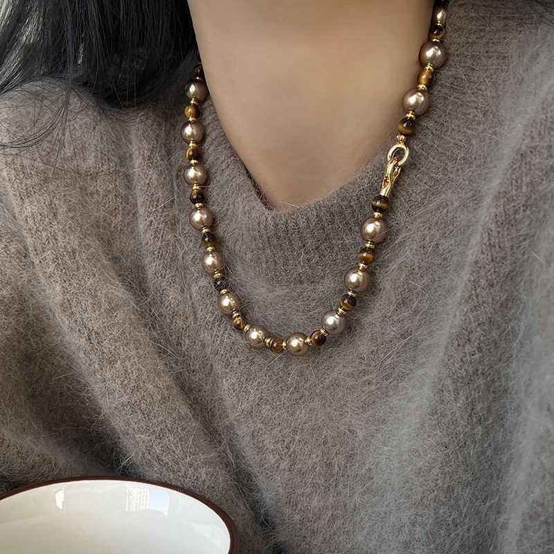 Han Luo 18K Gold-Plated Tiger Eye Necklace - Retro, High-End Clavicle Chain Accessory