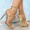 Fashion Women's Gold Luxury Vintage High Quality Stiletto Heels with Glamorous PVC Glitter Ankle Embellishments Gold-plated