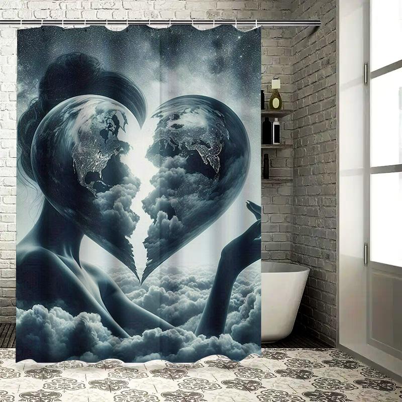 Mystical Heart-Shaped Earth Shower Curtain - Waterproof, Mildew-Resistant, Machine Washable for Dreamy Bathroom Decor