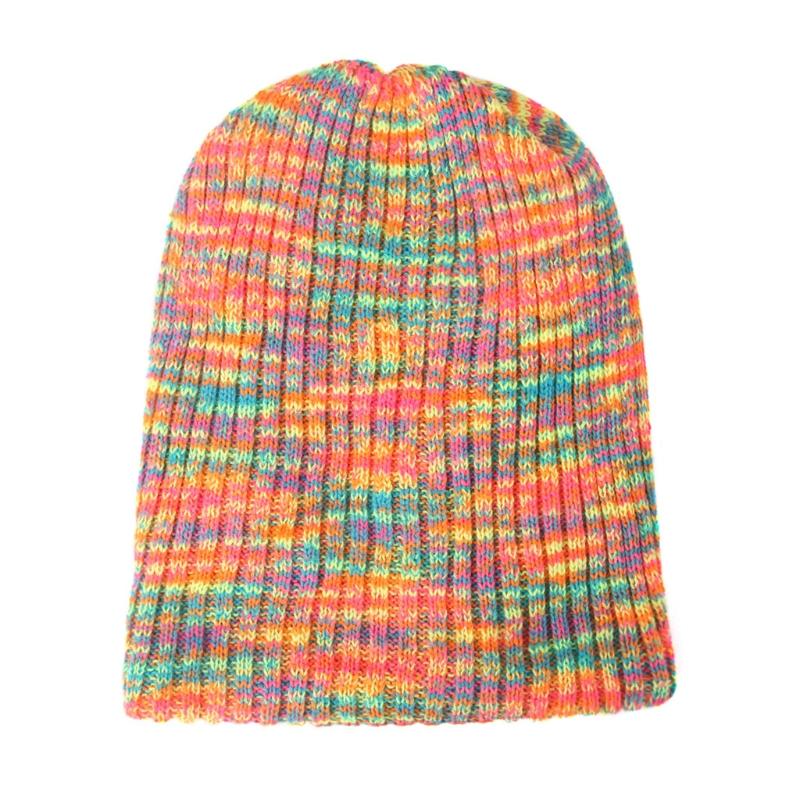 Striped Wool Hat Mixed Color Knitted Hat Ear Protect Warmth Thicken Autumn Winter for Boys Girls Xmas Halloween New Year