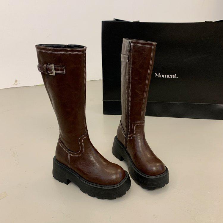 

Inner height-increasing long tube boots 2025 autumn new versatile muffin thick-soled brown boots small tall tube boots 40 коричневый