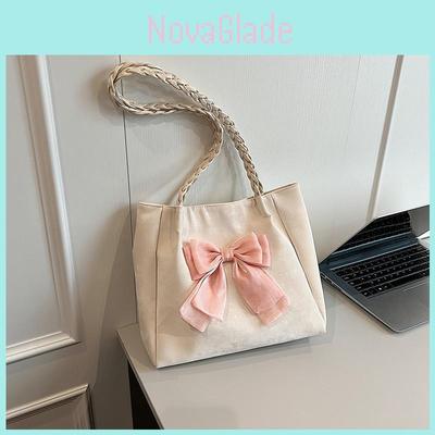 Summer Bowknot Large Capacity Tote Bag For Women Pu Material With Zipper Closure For Daily Use