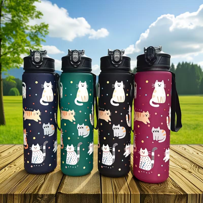 750ML New Stylish Matte Plastic Cat Water Bottle-Large Capacity Portable Sealed Sports Bottle for Fitness Leak-Proof Water Cup 1