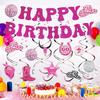 Western Cowgirl Party Hanging Decorations, Disco Birthday Party Decor Supplies - Hot Pink Happy Birthday Banner, Hanging Swirls for Bachelorette