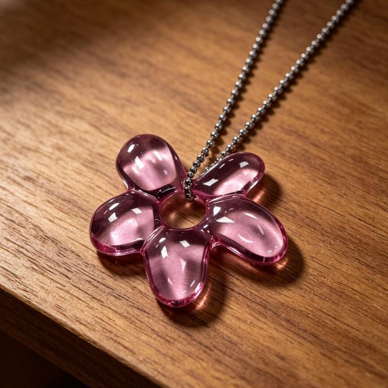 Transparent Resin Flower Pendant Necklace Metal Chain Multi Colors Daily Wear Party Gift For Women Girls