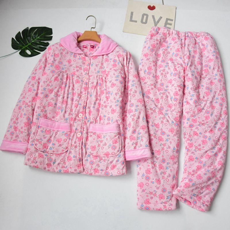 

Autumn and Winter Women s Bows Knitted plus Fluff Thickened Three-Layer Quilted Coral Velvet Pajamas Winter Warm Loungewear Suit Light pink 170