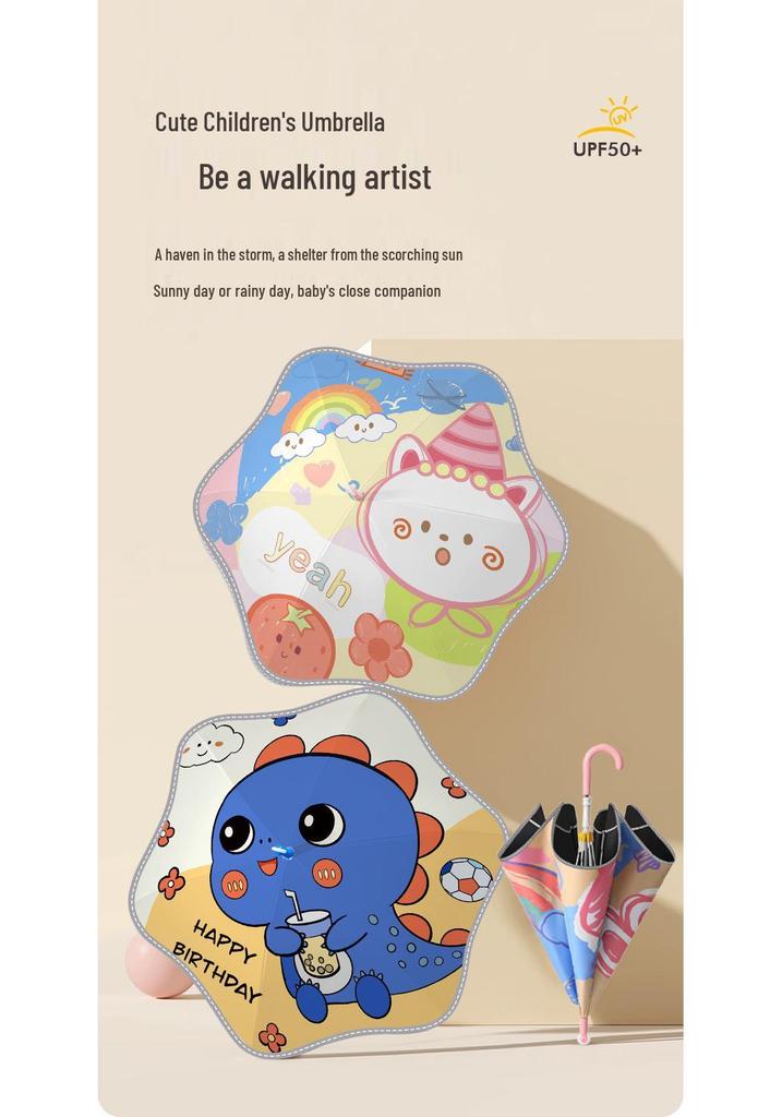Creative Cartoon Kids' Umbrella with Safety Round Edges and Straight Handle - Kindergarten Sun Protection and Shade Umbrella