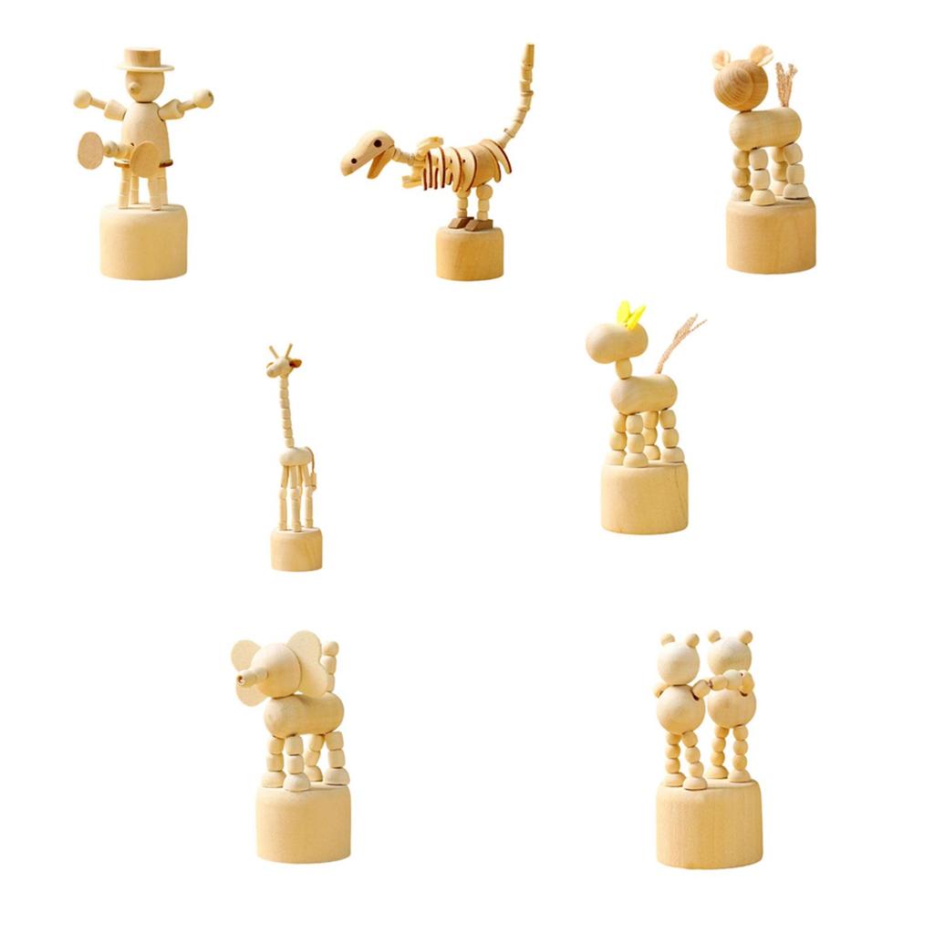 Cartoon Mini Desktop Movable Puppet Figurines Home Decorations Craft Toy Gift for Kids Adult Wooden Animal Ornament