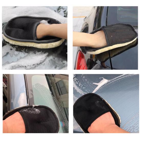 2Pcs Soft Wool Car Wash Gloves Water Absorption Car Wiping Gloves Lint-free Car Wiping Cloth for Home Auto Cleaning