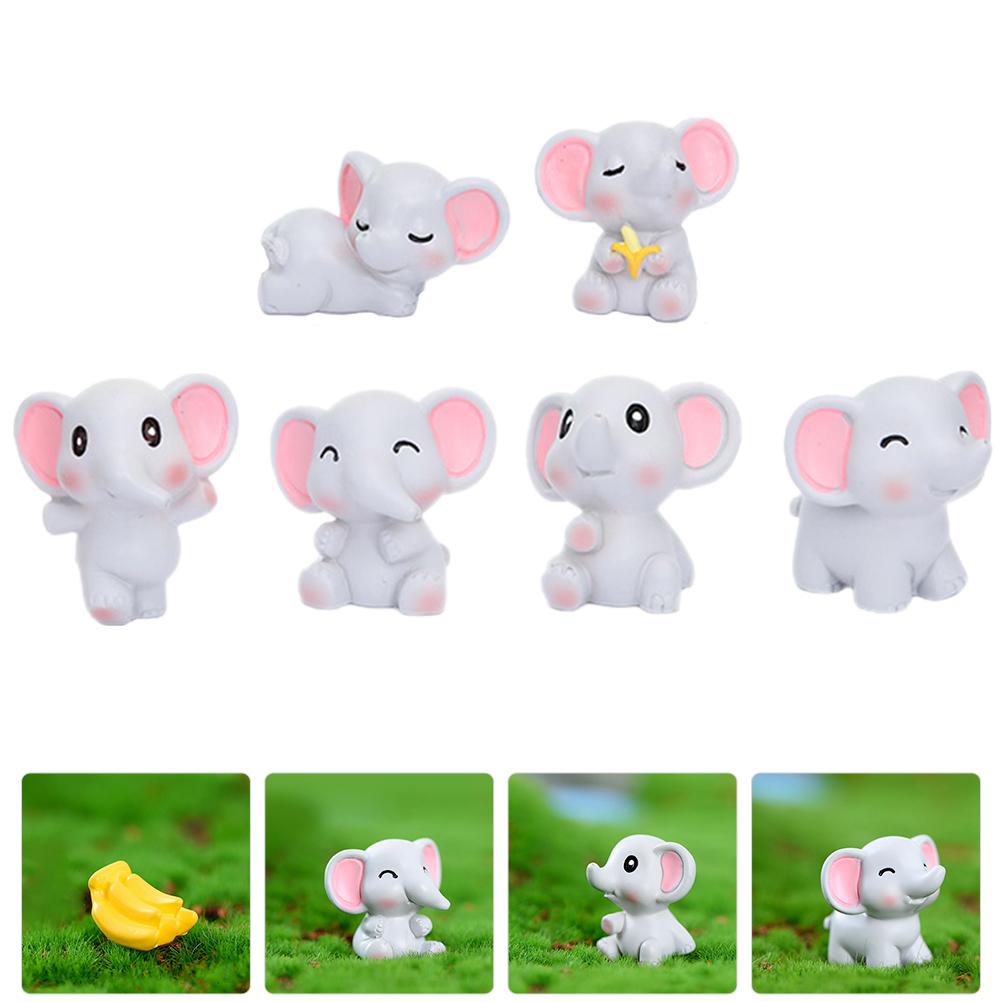 6 Pcs Elephant Ornament Mini Figures for Kids Adornment Figurine Shape Resin Lovely Small Model Miniature